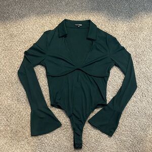 Dark Green Collared Bodysuit